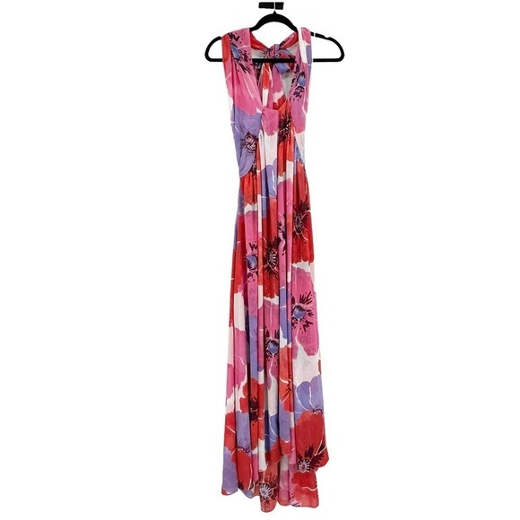 MISA Los Angeles Alexandra Floral & Metallic Halterneck Dress Pink Size L NWOT - Picture 6 of 12